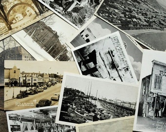 Vintage, nicht benutzte schwarz-weiß Postkarten: Historisches Bildmaterial und Illustrationen Bundle - 5er-Set