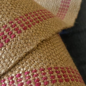 Vintage Jute Webbing: 3.5&quot; Upholstery Burlap with Red Stripe