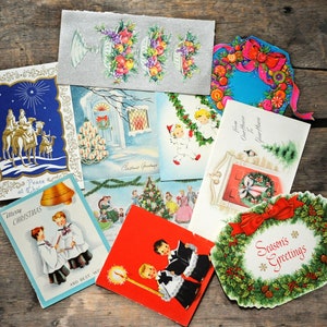 Vintage Weihnachtskarten - 10er Set vintage BENUTZTE Weihnachten, Feiertage, Neujahr Karten / 50er, 60er, 70er Ephemera