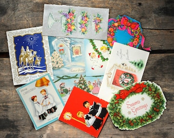 Vintage Christmas cards - set of 10 vintage USED Christmas, holiday, New Year cards / 50s, 60s, 70s ephemera