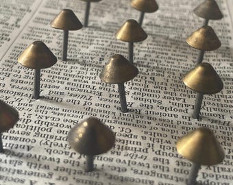 Vintage Small Brass Cone Upholstery Tacks • 1/3" x 5/8" Decorative Furniture Nails • New Old Stock