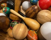 Choice Vintage darning egg, mushroom, ball, or sock form for sewing, mending, repair. Wood or glass. With or w o handle. Plain or painted.