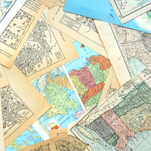1/8 lb of vintage map & atlas ephemera for scrapbooking, journaling, crafting /  map pages for travel journals, junk journaling