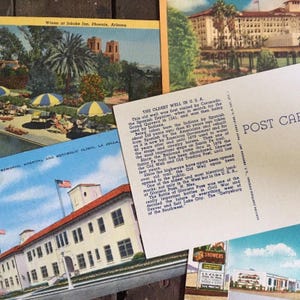 Vintage color linen lot of five postcards / unused assortment mix / Americana travel postcard souvenirs for writing, framing, collecting
