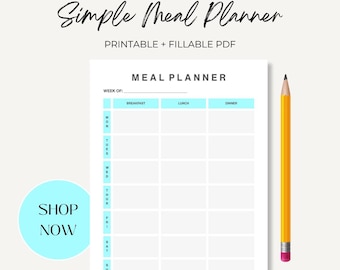 Meal Planner Printable, Weekly Meal Planner, Food Planning PDF