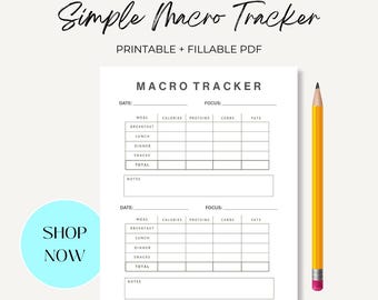 Macro Tracker Printable, Daily Calorie Tracking Sheet, Fitness Nutrition Planner PDF