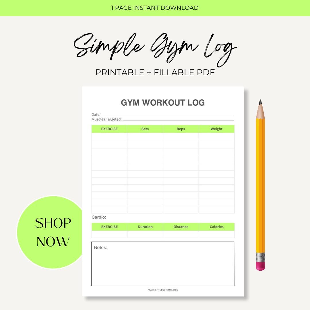 Gym Workout Log Printable, Strength Training Exercise Log, Fitness ...