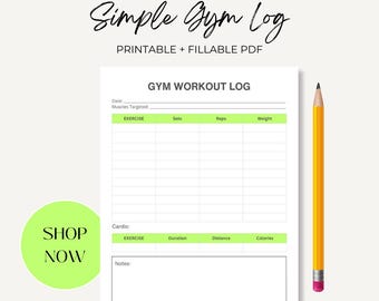 Gym Workout Log Printable, Strength Training Exercise Log, Fitness Tracker PDF
