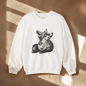 Sudadera de cuello redondo con ilustración de zorro | La simplicidad es lo mejor: retrato de zorro, diseño minimalista de naturaleza