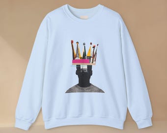 Crown Head Silhouette Crewneck Sweatshirt | Abstract Crown Artwork by BLINDLAND