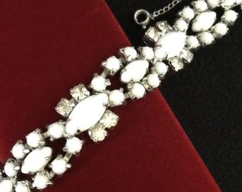 Red Ab Rhinestone White Milk Glass 1950s High-end Stunning 