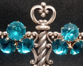 Vintage Aqua Strass Ohrclips, 1950er 1960er Jahre Schmuck