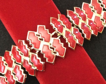Vintage Goldtone Red Thermoset Wide Bracelet, 1950's 1960's Jewelry