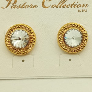 Vintage Rhinestone Pierced Earrings New Old Stock image 1