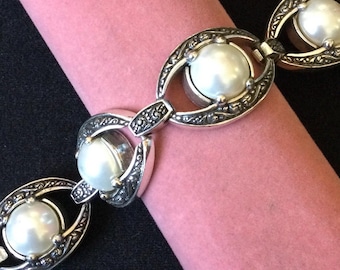 Braccialetto Brighton Vintage in metallo argentato con perle finte