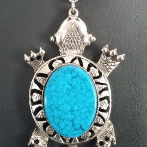 Vintage Faux Turquoise Turtle Pendant Necklace, 1960&#39;s 1970&#39;s Jewelry, Vintage Gift for Turtle Collector