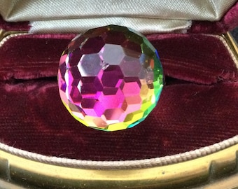 Vintage Large Watermelon Rhinestone Disco Ball Style Goldtone Ring US Size 5 1/2, 1960's 1970's Jewelry