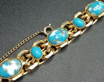Vintage Aqua Lucite Cabochon Bracelet, 1950's 1960's Jewelry