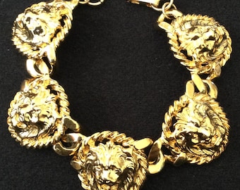 Vintage Lion Goldtone Chunky Bracelet