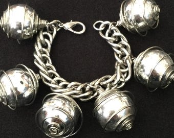 Vintage Silvertone Chunky Charm Bracelet, 1970's 1980's Jewelry