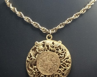 Vintage Cherub Angle Greek God Locket Pendant Necklace 1950's 1960's