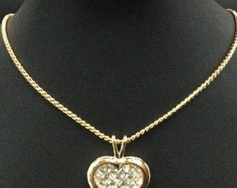 Halsband med hjärtformad hänge i vintagestil, guldfärgat strass