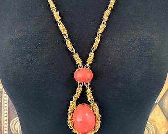 Large statement orange pendant necklace