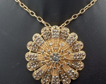 Vintage Long Chain Rhinestone Pendant Necklace, 1980's 1990's Jewelry, Gift for Jewelry Lover, Vintage Present