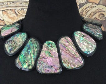 Vintage Large Abalone Shell Style Statement Collar Necklace, 1970's 1980's Jewelry