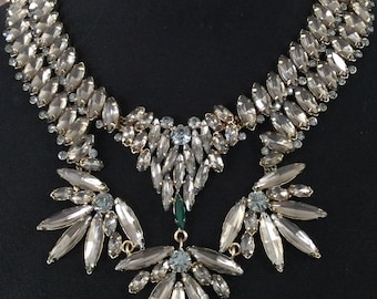 Vintage Goldtone Rhinestone Statement Bib Necklace