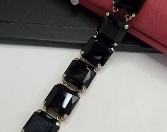 Vintage Black Glass Panel Bracelet 1970's 1980's