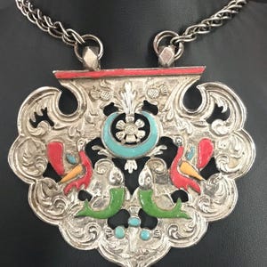 Vintage Silver Tone Large Bird Pendant Necklace, 1960&#39;s 1970&#39;s Jewelry