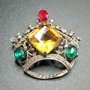 Vintage Rhinestone Crown Brooch Pin 1950&#39;s 1960&#39;s Jewelry