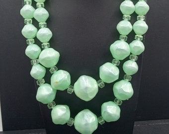Coro Vintage Green 2 Strand Chunky Lucite Necklace, 1950's 1960's Designer Signed Jewelry, Gift for Jewelry Lover, Vintage Present