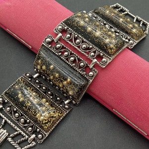 Vintage Selro Wide Panel Bracelet, Mid Century Jewelry