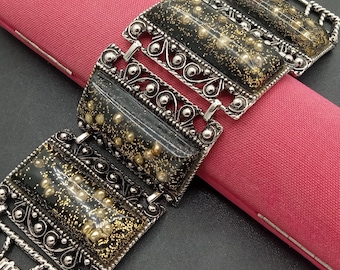 Pulsera Selro vintage de panel ancho, joyería de mediados de siglo.