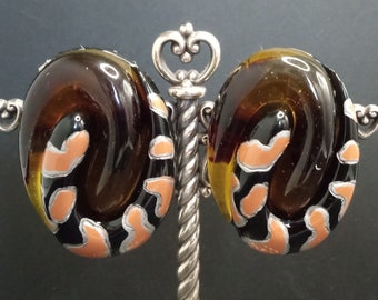 Orecchini a clip vintage a forma di serpente marrone, gioielli New Old Stock degli anni '80 e '90