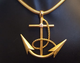 Vintage Nautical Anchor Pendant Necklace New Old Stock 1970's 1980's