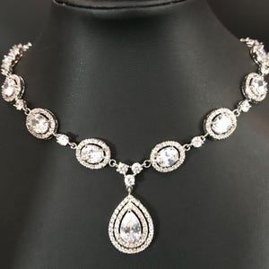 Vintage Rhinestone Wedding Bridal Pendant Necklace & Bracelet Jewelry Set
