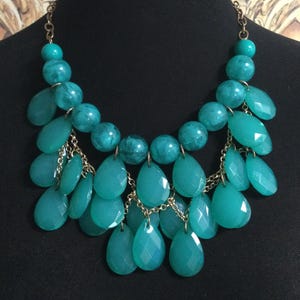Vintage Aqua Beaded Bib Statement Necklace