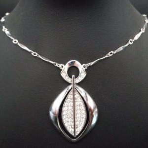 Trifari Vintage Silber Tone Strass Anhänger Halskette, 1960er 1970er Jahre Schmuck
