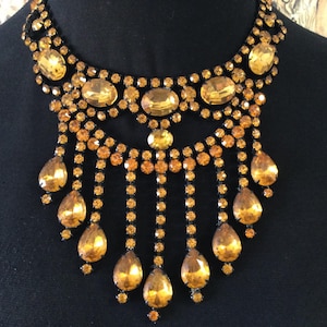 1950s 1960s Vintage Rhinestone Statement Bib Necklace, High End Collectible Costume Jewelry, Vintage Gift for Jewelry Lover