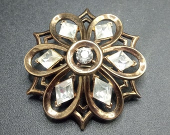 Trifari Vintage Rhinestone Flower Brooch Pin 1950's 1960's Jewelry, Gift for Jewelry Lover