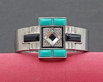 Vintage Rhinestone Bangle Bracelet, Art Deco in Style