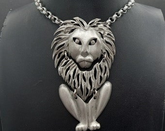 Vintage Lion Pendant Necklace, 1960's 1970's Jewelry