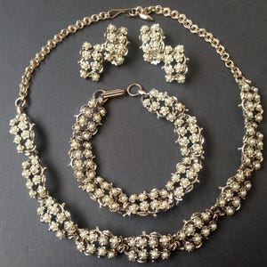 Vintage Faux Pearl Necklace Bracelet & Clip On Earrings Jewelry Set, 1950&#39;s 1960&#39;s