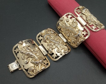 Marino Vintage Designer Signed Chunky Wide Floral Bracelet, 1950's 1960's Jewelry