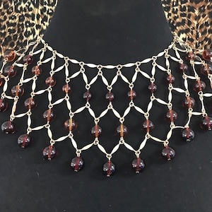 Vintage Brown Beaded Bib Necklace, Designer Signed Collectible Costume Jewelry, Old Hollywood Regency Glam Style Jewelry