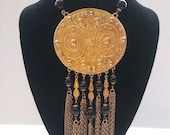 Huge Pendant Goldette Signed Necklace, 50 39 s 60 39 s Statement Jewelry, Old Hollywood Glam, Gift Idea For Her, Runway Designer Necklace