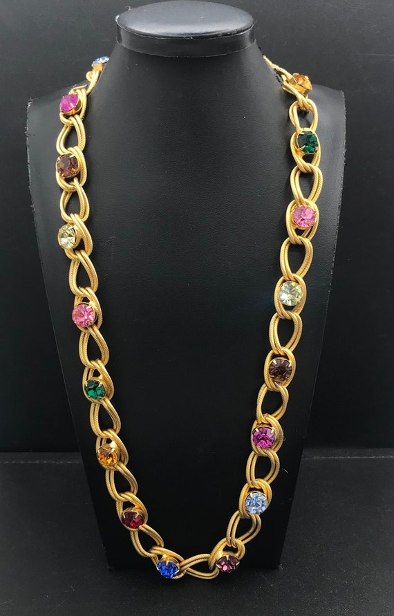 Long Vintage Rhinestone Chunky Chain Necklace, Ol… - image 4